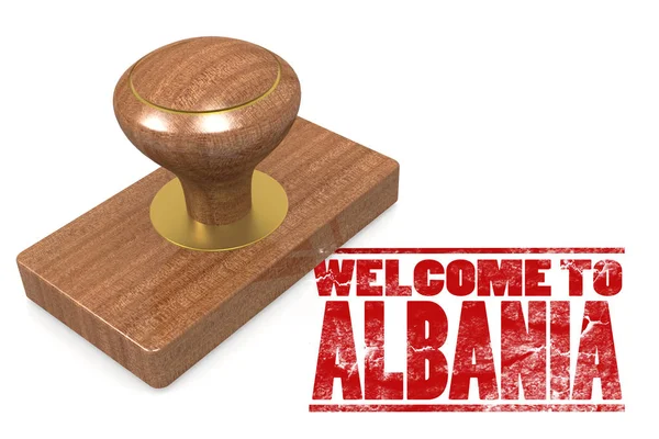 Red rubber stamp with welcome to Albania — Stock Photo, Image