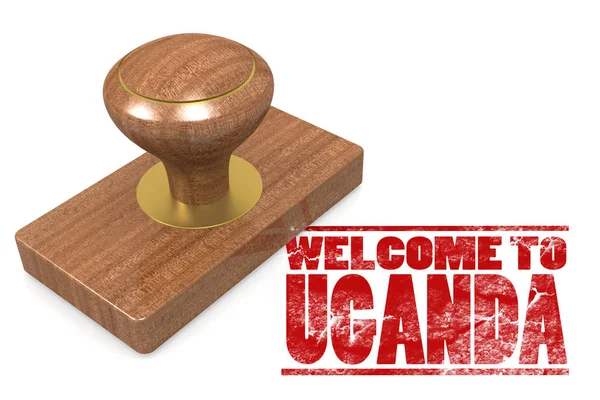 Red rubber stamp with welcome to Uganda — Stock Photo, Image