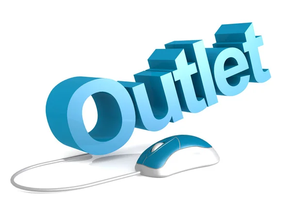 Outlet word with blue mouse — Stock Photo, Image