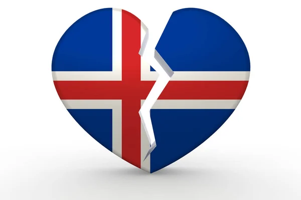 破碎与冰岛国旗白心形状 — 图库照片