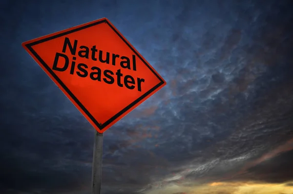 Orange storm road sign of Natural Disaster — Stock Photo, Image