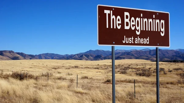 The Beginning brown road sign — Stock Photo, Image