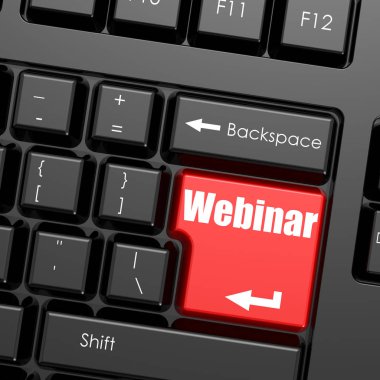 Kırmızı düğme bilgisayar klavye, webinar kelime girin
