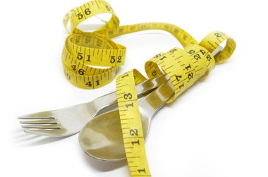 Çelik kaşık, çatal ve ölçüm bandı