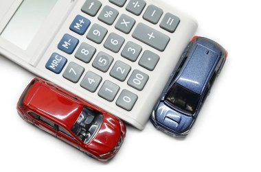 Blue and red car with calculator clipart