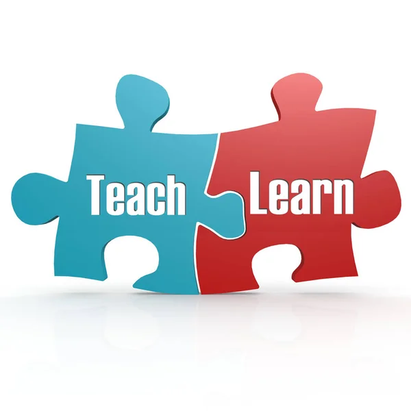 Blue and red with teach and learn puzzle — Stock Photo, Image