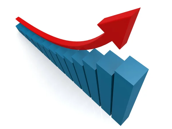 Kırmızı ok ve mavi grafik görünümden üst — Stok fotoğraf