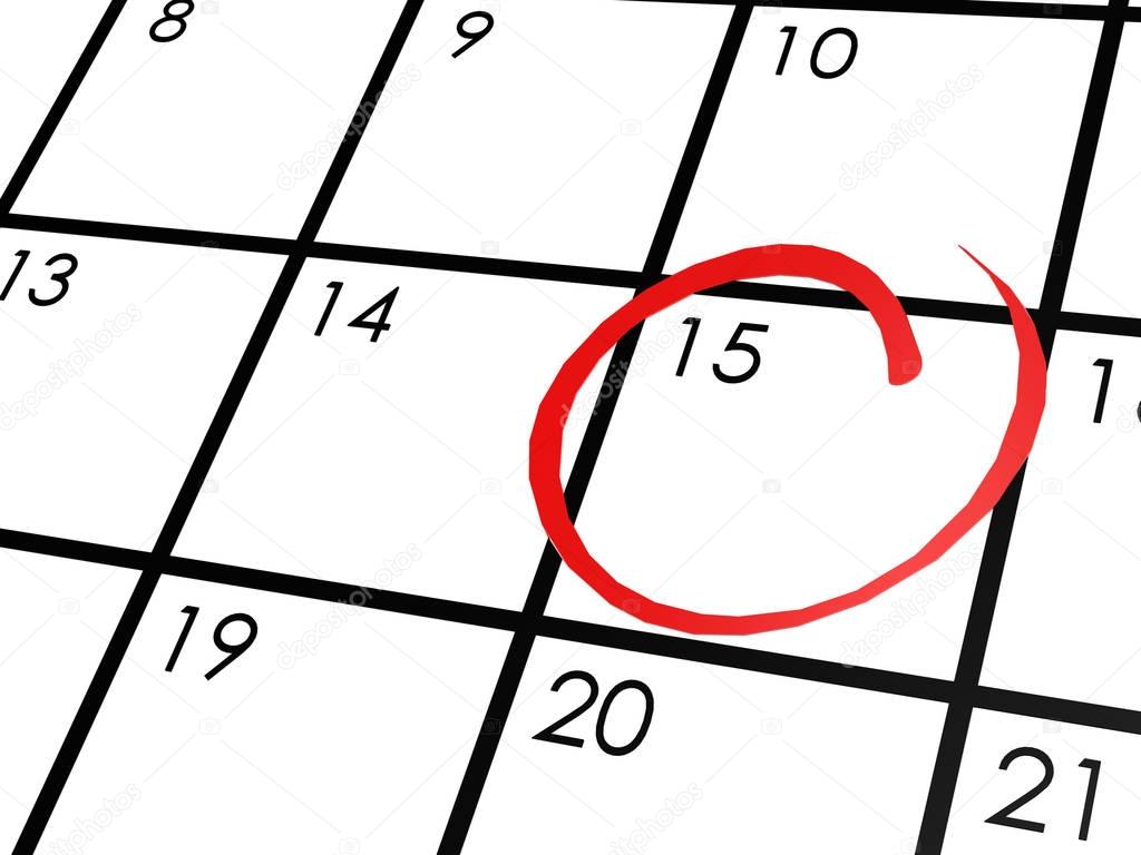 Calendar with the 15th day circled