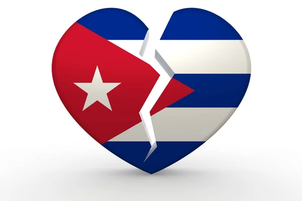 Corazón blanco roto con bandera de Cuba — Foto de Stock