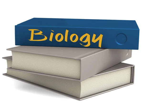 Copertina rigida libri blu con parola Biologia — Foto Stock