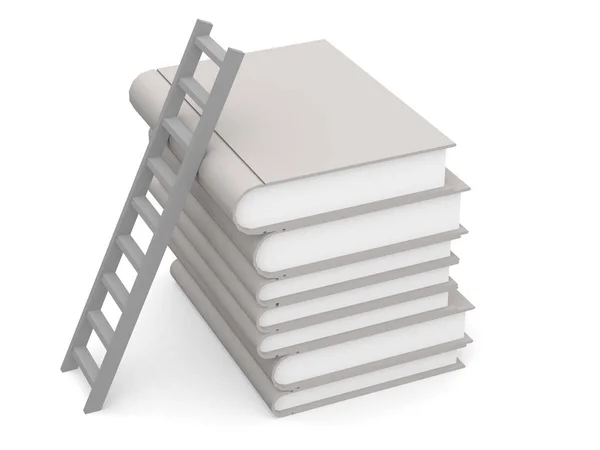 Mucchio di libri bianchi con una scala — Foto Stock