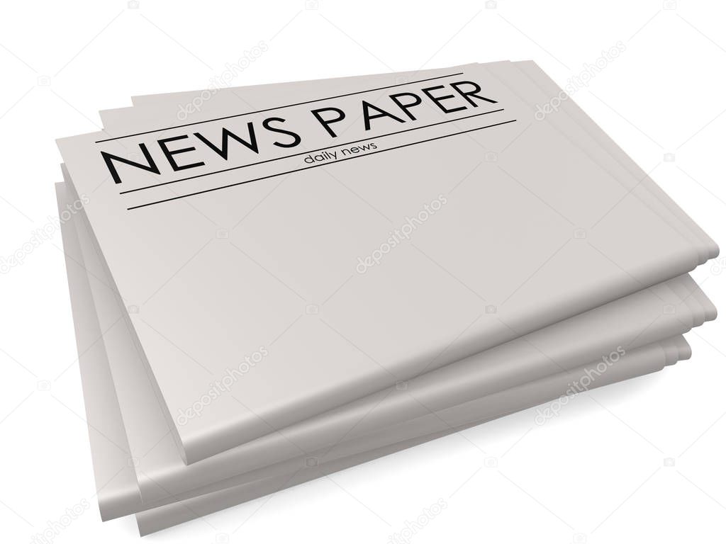 Pile of blank newspapers isolated on white background