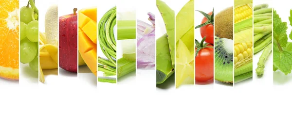 Collage of various type color fruits and vegetables — Stock Photo, Image