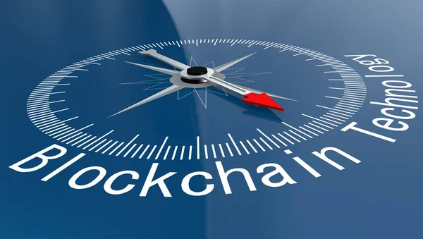 Blue compass with Blockchain Technology word — Stock Photo, Image