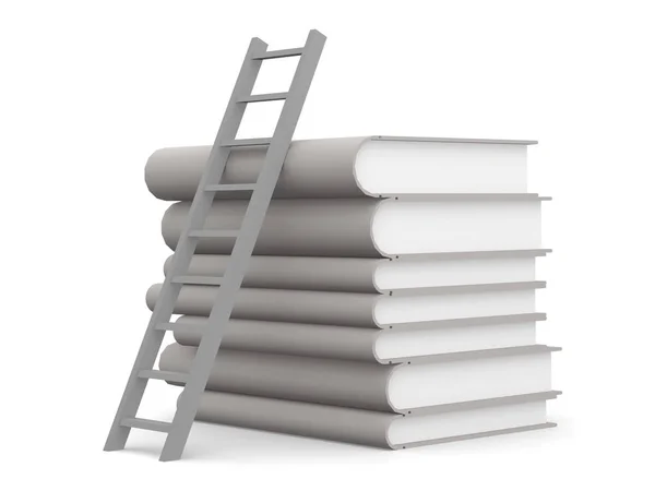 Pilha de livros brancos com uma escada — Fotografia de Stock