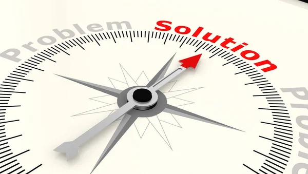 Compass with arrow pointing to the word solution — Stock Photo, Image