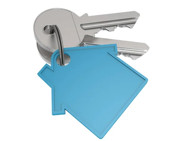 Klíč od domu s ikonou modrý dům — Stock fotografie