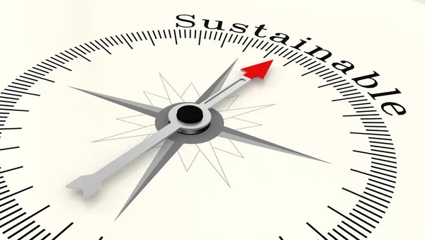 Compass with arrow pointing to the word Sustainable — Stock Photo, Image