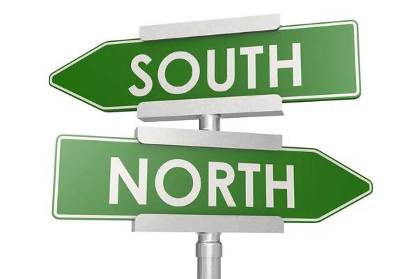 Norht and south green road sign — Stock Photo, Image