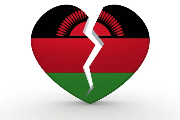 Broken white heart shape with Malawi flag — Stock Photo, Image