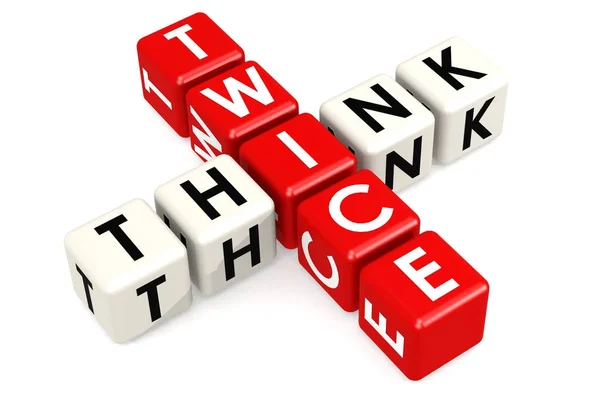 Think twice buzzword in red and white — Stock Photo, Image