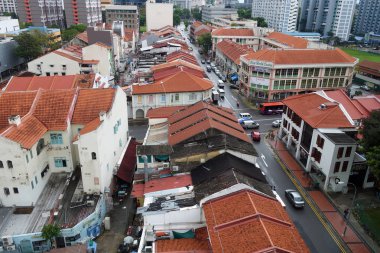 Singapur Little India bölgesinin Arial görünümü
