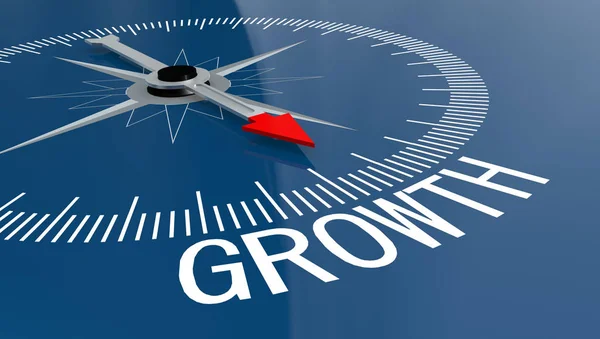 Modrý kompas slovem růst — Stock fotografie