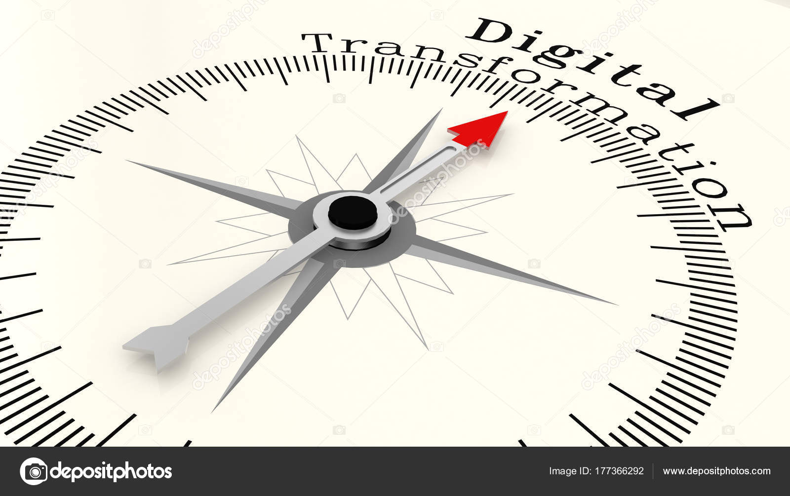 Compass with arrow pointing to the word Digital Transformation — Stock