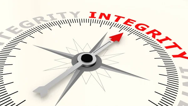 Compass with arrow pointing to the word integrity — Stock Photo, Image