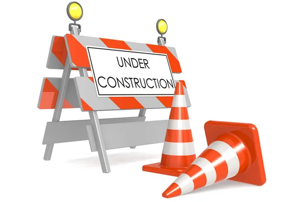 Under construction sign with traffic cones — Stock Photo, Image
