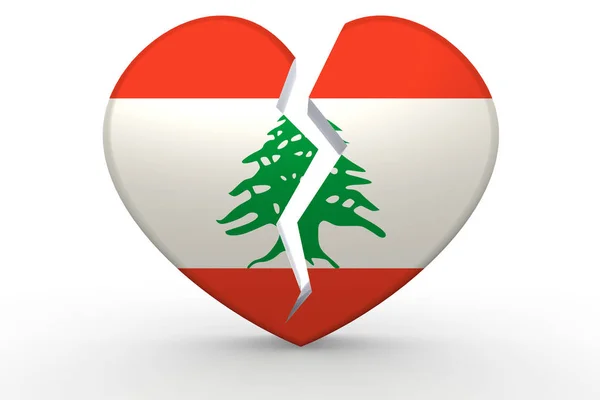 Forma de coração branco quebrado com bandeira do Líbano — Fotografia de Stock
