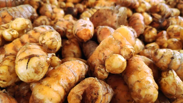 Raw turmeric roots in market — Stock Photo, Image