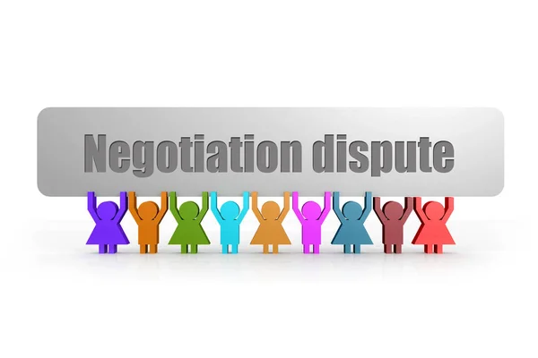 Palabra de disputa de negociación sobre una pancarta en poder de un grupo de títeres —  Fotos de Stock