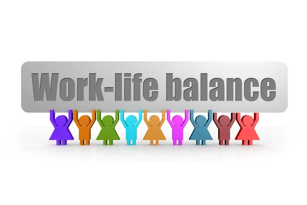 Work-life balance word on a banner hold by group of puppets — Stock Photo, Image