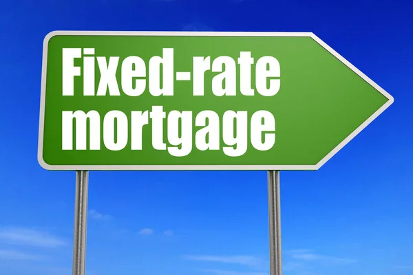 Fixed-rate mortgage word with green road sign — Stock Photo, Image