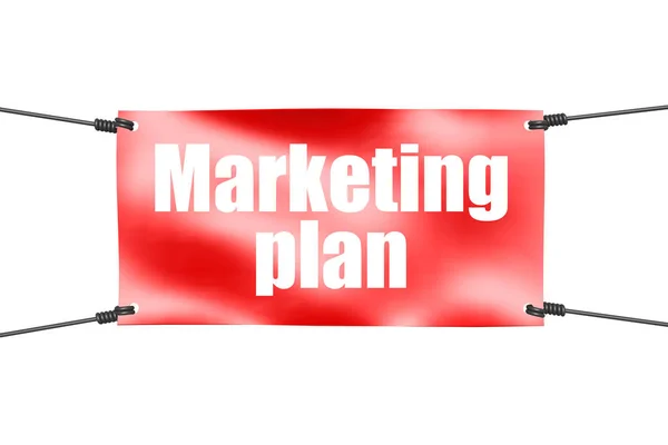 Plan de marketing mot avec bannière rouge — Photo