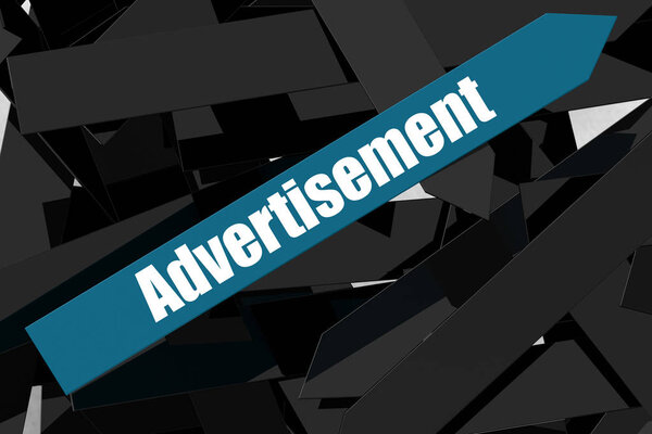 Advertisement period word on the blue arrow