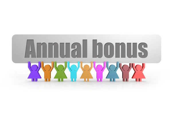 Annual bonus word on a banner hold by group of puppets — Stock Photo, Image