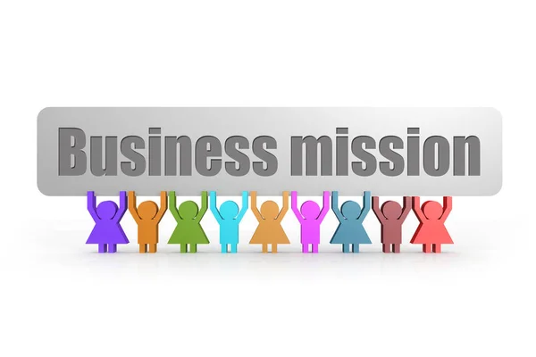 Palabra de misión empresarial en una pancarta sostenida por un grupo de títeres — Foto de Stock