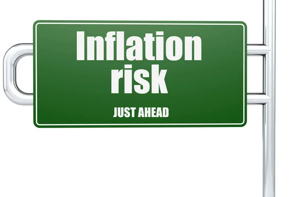 Слово о риске инфляции на зеленом дорожном знаке — стоковое фото