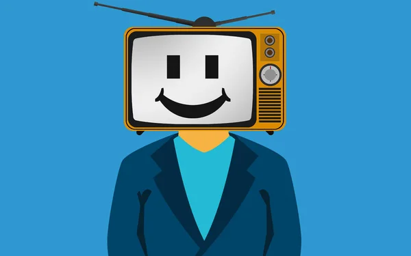 TV on the head of a man with smily face