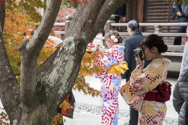 I visitatori apprezzano l'autunno nei giardini Tenryuji ad Arashiyama, Kyoto — Foto Stock