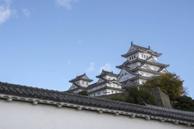 Hillsid 'deki Himeji Kalesi' nin ana kulesinin manzarası.