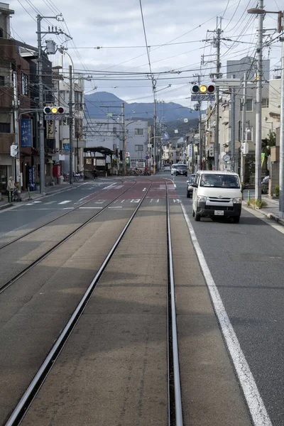 Spoorweg langs de Kitano-lijn van Randen in Kyoto — Stockfoto