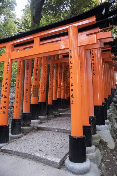 Rudá Torii na svatyni Fushimi Inari-Taisha v Kjótu, Japonsko — Stock fotografie