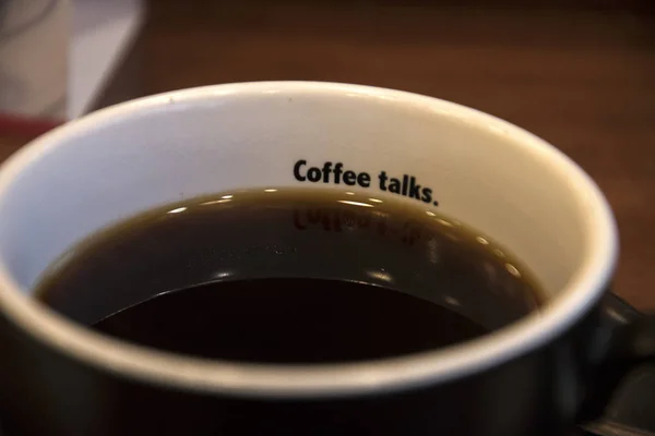 Top view of black coffee with white mug — Stock Photo, Image