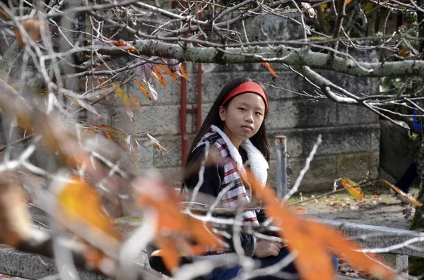 Young teenage enjoy the beauty of autumn leave at Philosopher's — Stock Photo, Image