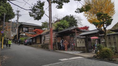 Kyoto 'da Maruyama Parkı' nın yanındaki cadde manzarası