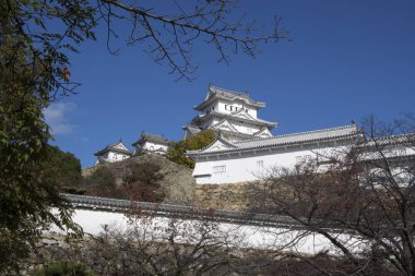 Hillsid 'deki Himeji Kalesi' nin ana kulesinin manzarası.