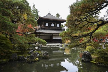 Ginkaku-ji Gümüş Köşkü 'nde güzel sonbahar renkleri